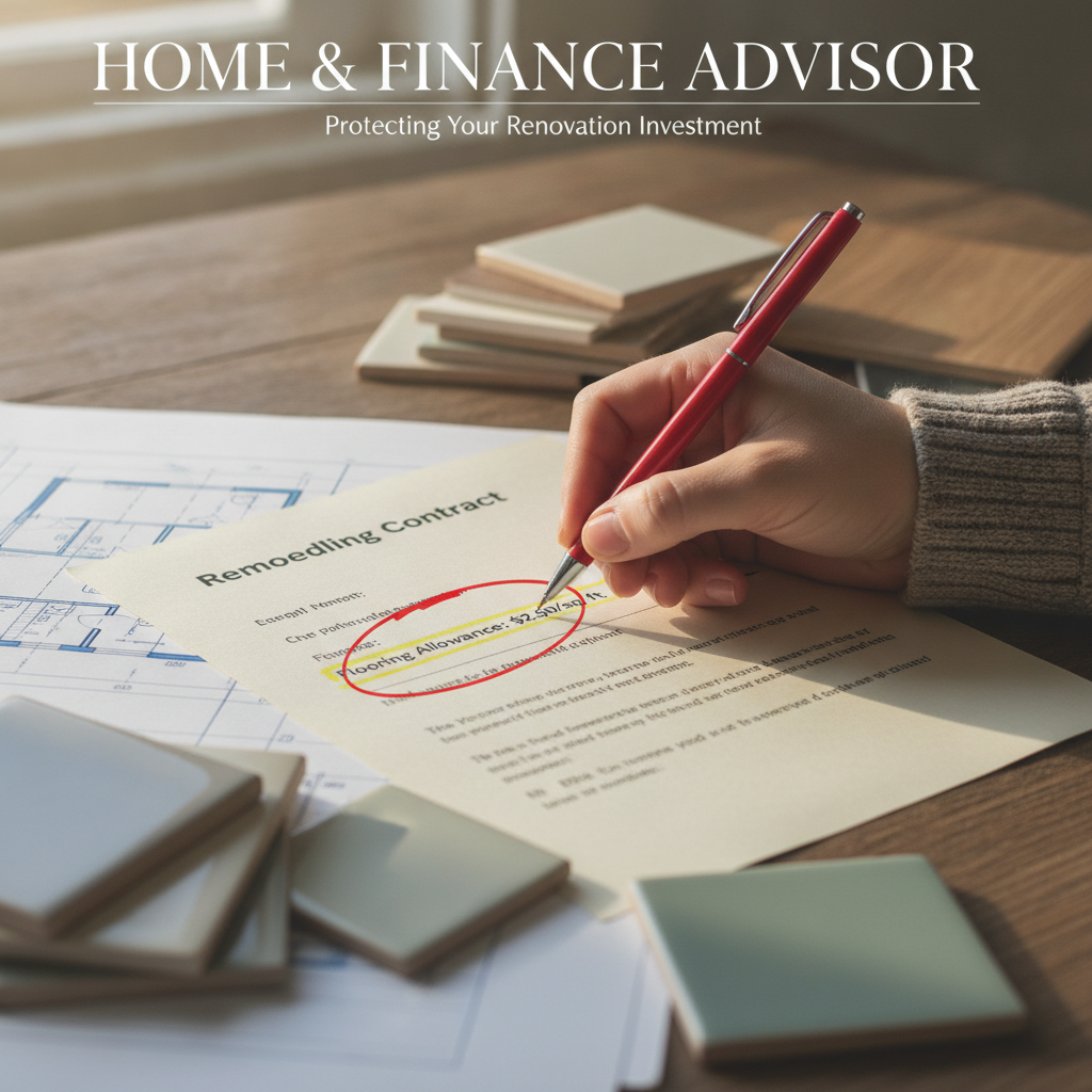 Close up of a contract showing a vague flooring allowance line item